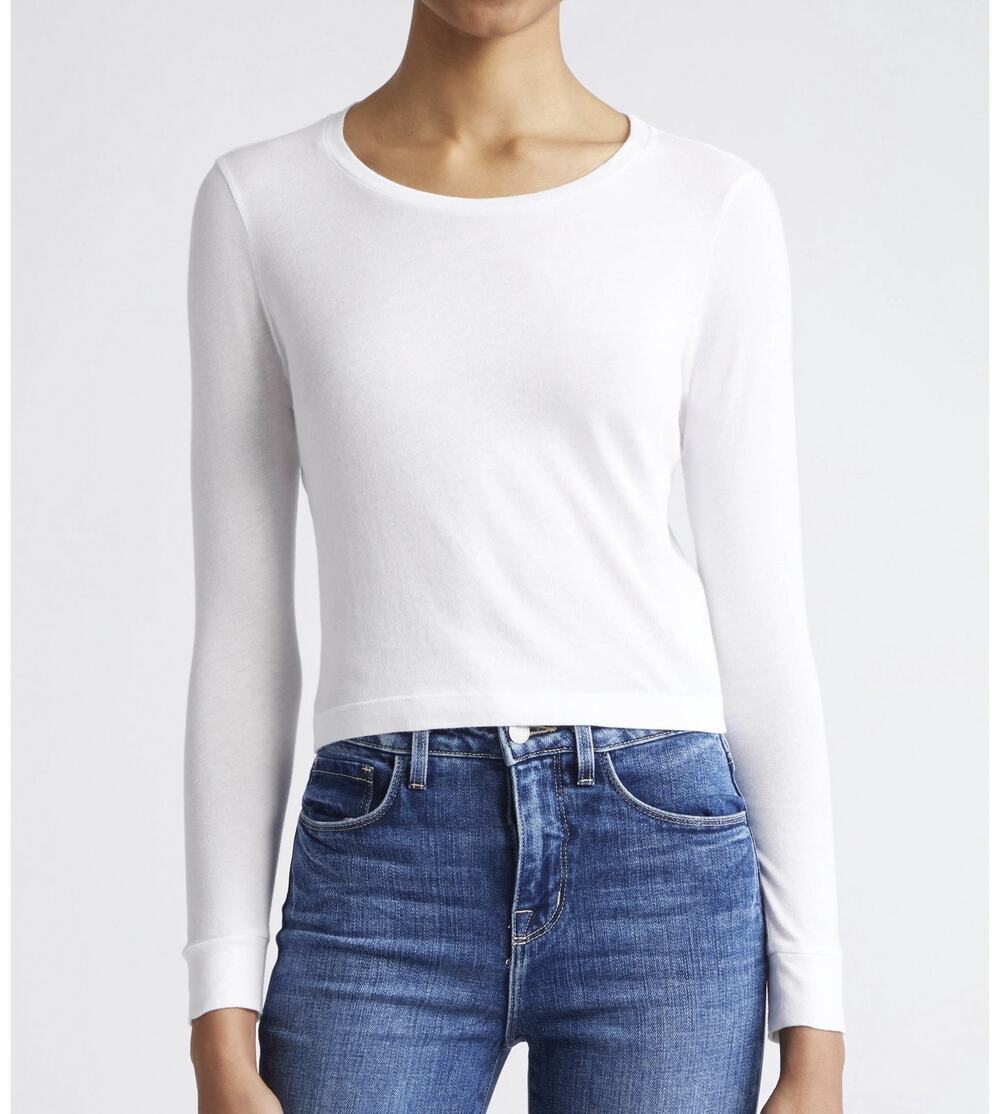 L'AGENCE Benny White Crewneck Crop T Shirt Long Sleeve Top Womens XS